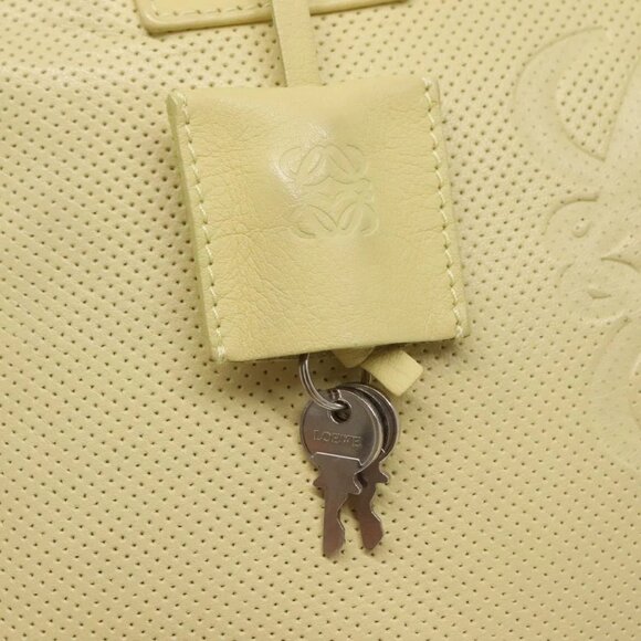 LOEWE Anagram Hand Bag Leather Light Yellow Silver Auth - Picture 10 of 16